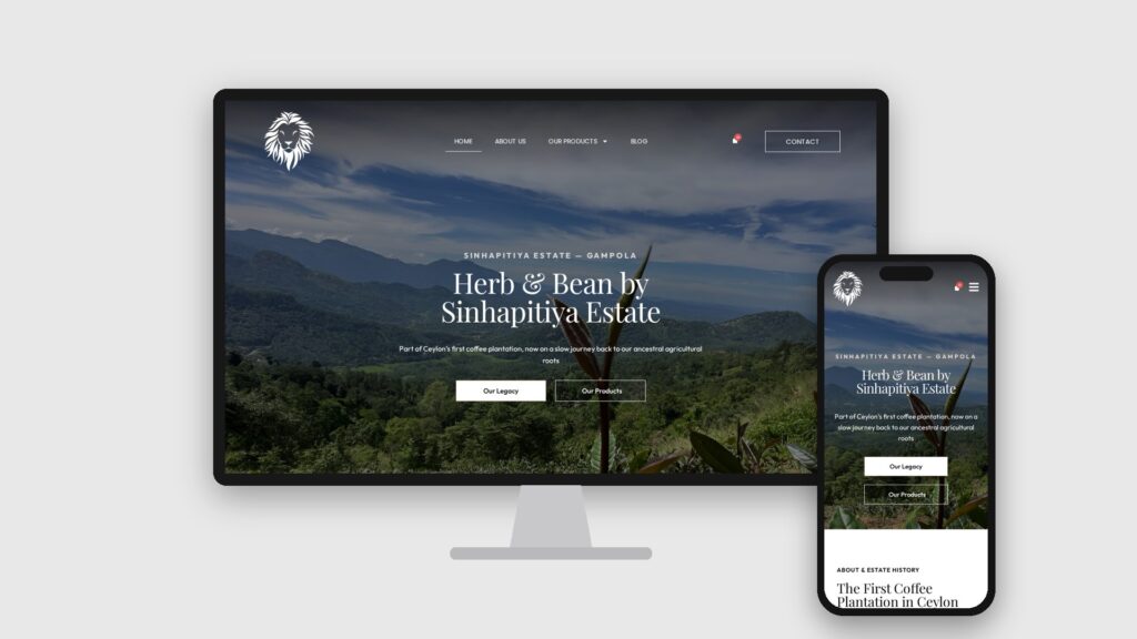 Herb & Bean by Sinhapitiya Estate website on desktop and mobile