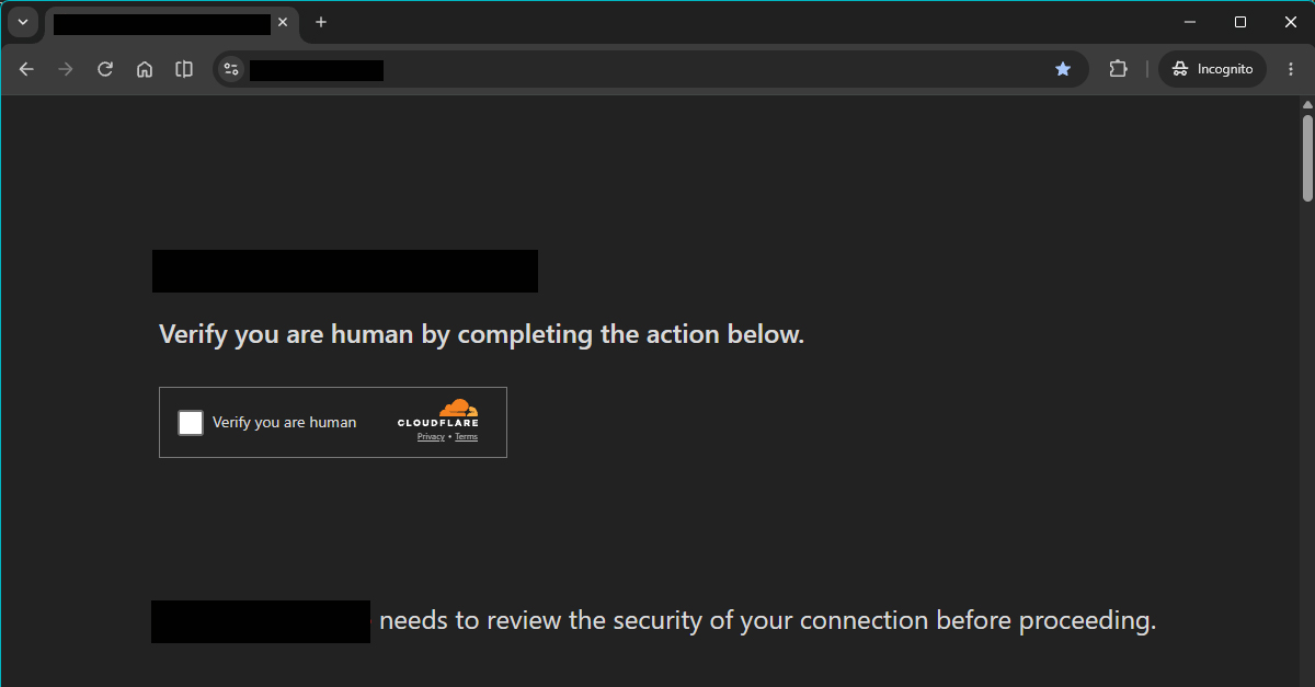 Fake Cloudflare CAPTCHA verification screen